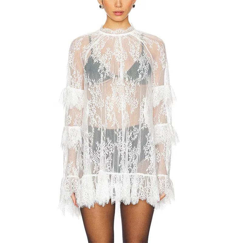 Sheer Lace Maxi Dress | O-Neck Sleeveless Loose Beach & Vacation Dress Luxegan