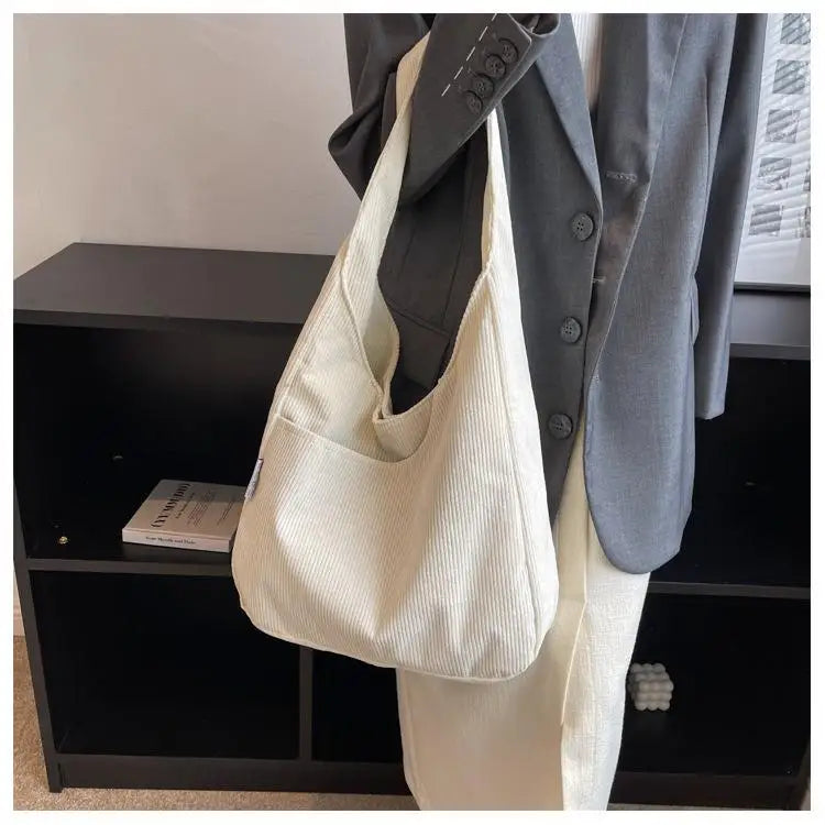 Canvas Corduroy Tote Bag | Simple Casual Large Capacity & Solid Shopper Bag Luxegan