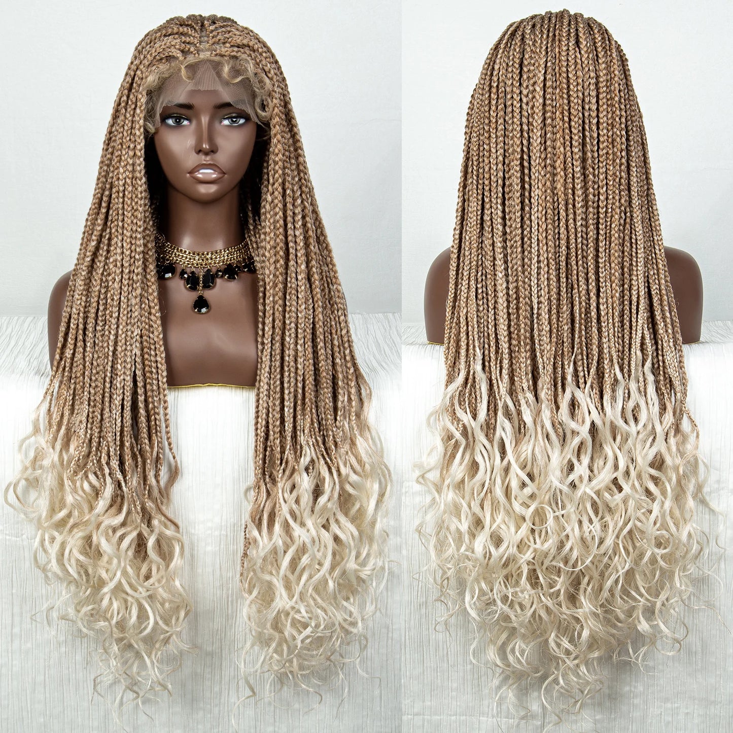 36" Blue Knotless Box Braids Lace Front Wig | Baby Hair | Crochet Braids | Black Women