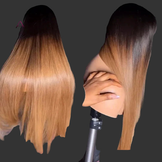 Ombre 1B/27 HD Lace Frontal Wig | Sophisticated 13x6 & 13x4 HD Transparent Lace | Elegant "Vietnamese Remy" 26+ Inch Length | "Dignified" Pre-Plucked Straight Hair for Radiant Versatile Styling Luxegan