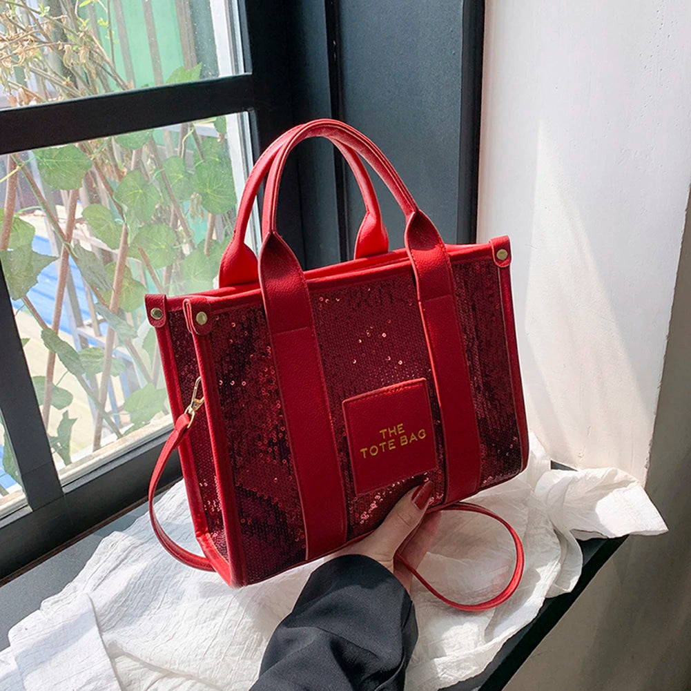 The Tote Bag: Luxury Designer Leather Handbag with Glitter & Sequins Luxegan