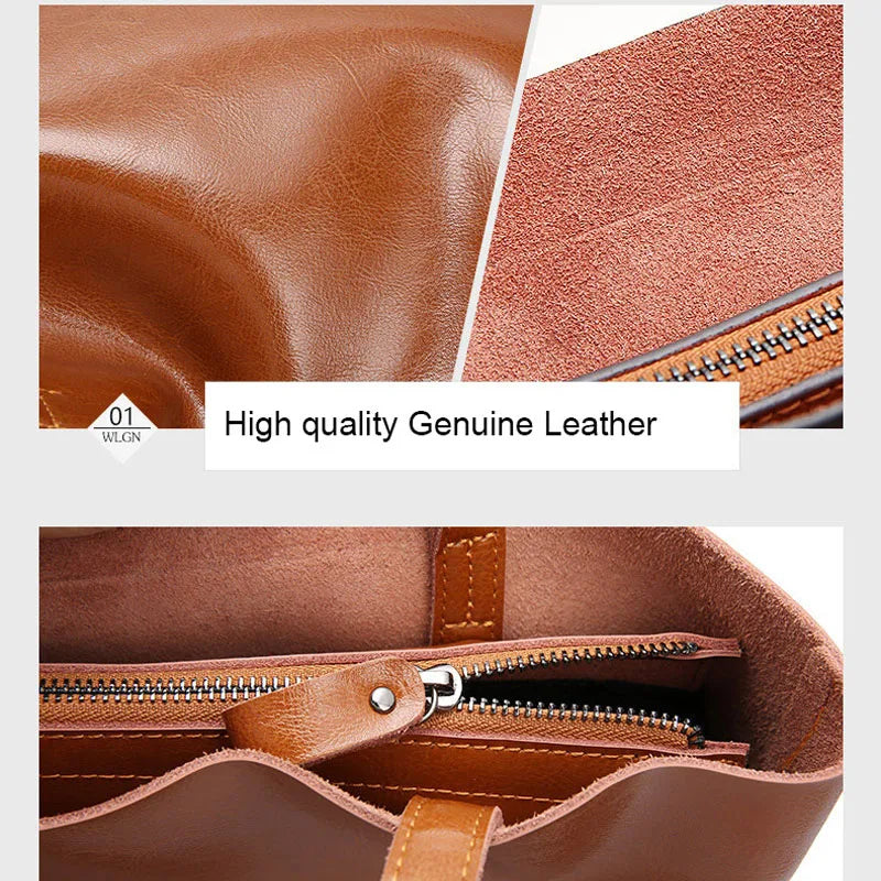 Real Genuine Leather Women's Shoulder Bags | Large Capacity Female Fashion Office Retro Handbag (Cow Leather, Big Bags for Women) Luxegan