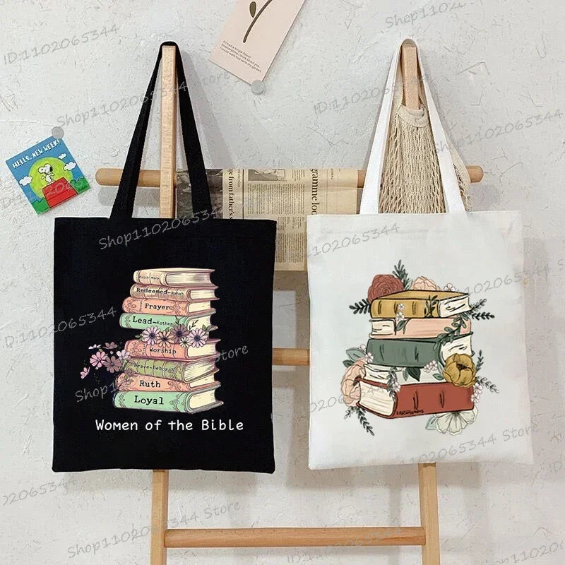 Books and Flower Print Canvas Tote | Casual Reusable Shopping Bag Luxegan