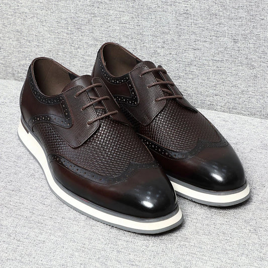 Luxury Handmade Men's Genuine Leather Derby Shoes | Classic Black & Brown Crocodile Print Casual Dress Shoes Luxegan