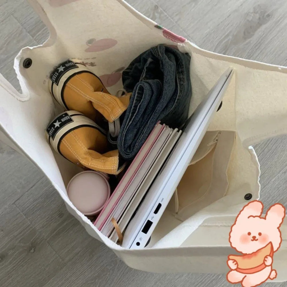 Aesthetic Strawberry & Peach Tote Bag | School & Shopper Handbag Luxegan