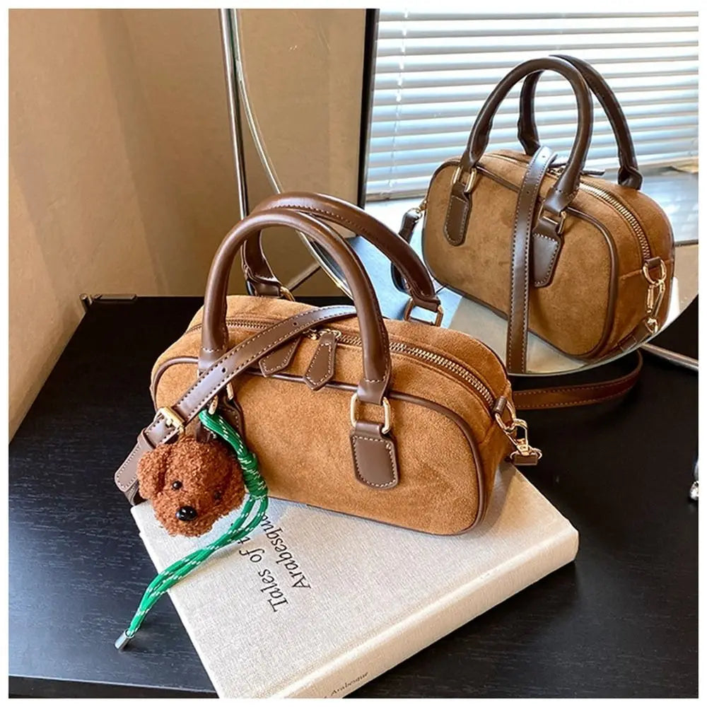 Women’s Fashion PU Leather Bowling Bag | Sophisticated Korean Style Small Square Bag | Large Capacity Solid Color Handbag | Chic Minimalist Shoulder Bag for Daily Shopping Luxegan