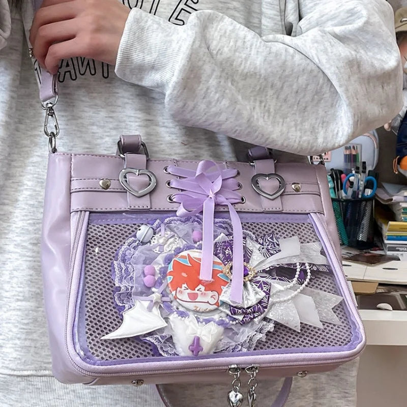 Small Red Heart Ita Bag Crossbody | Kawaii Clear Cute Shoulder Bag for Women & Student Girls (Japan Style) Luxegan