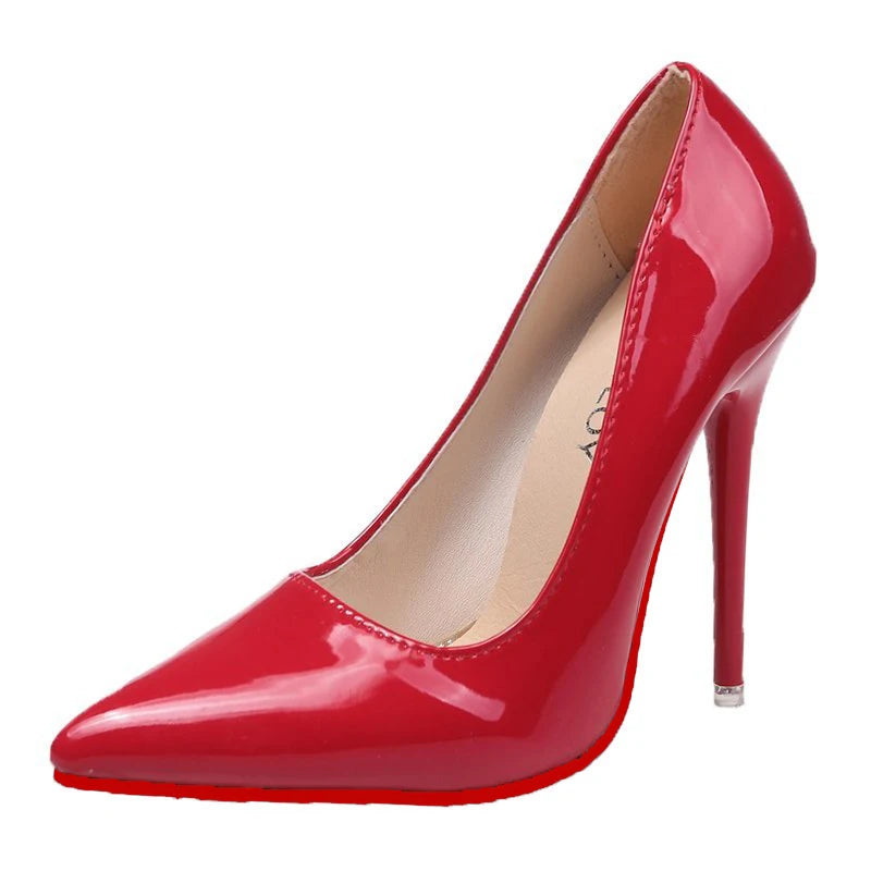 Sexy 12cm Stiletto Pumps | Sophisticated Patent Leather Pointed Toe | Elegant "Super High" Red Dress Heels | "Dignified" Big Size 35–50 Handmade Shoes for Radiant Versatile Styling Luxegan