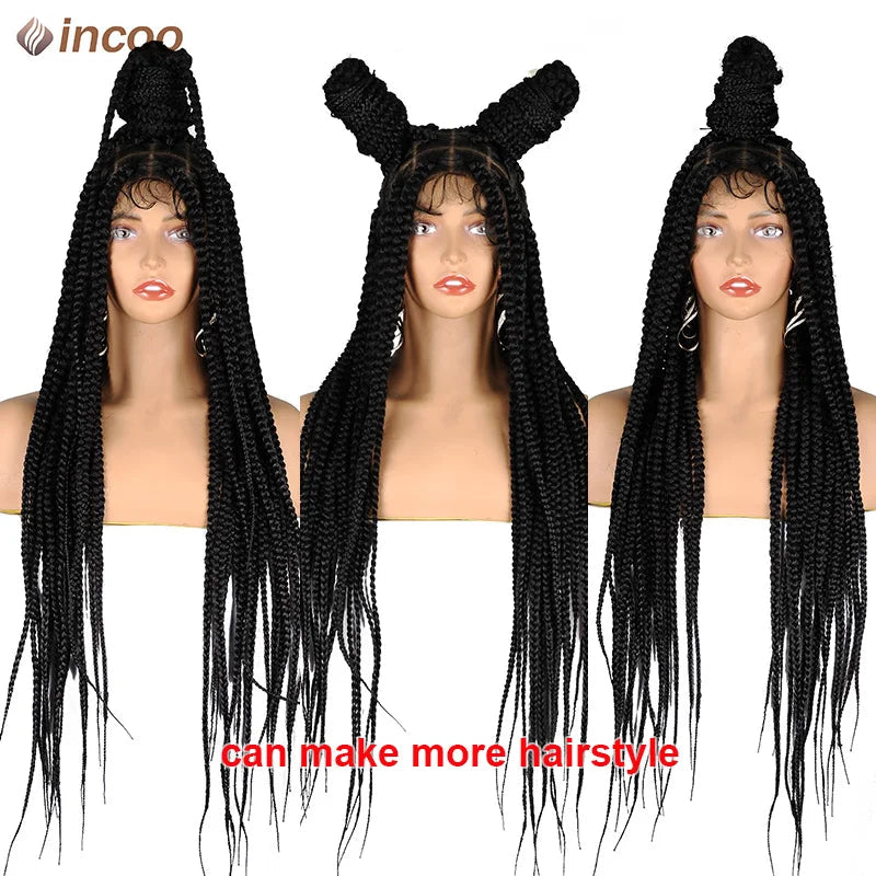 Synthetic Large Box Braided Wigs Jumbo Knotless Full Lace Front Wigs For Black Women Jumbo Tribal Braids Faux Locs Cornrows Wig Luxegan