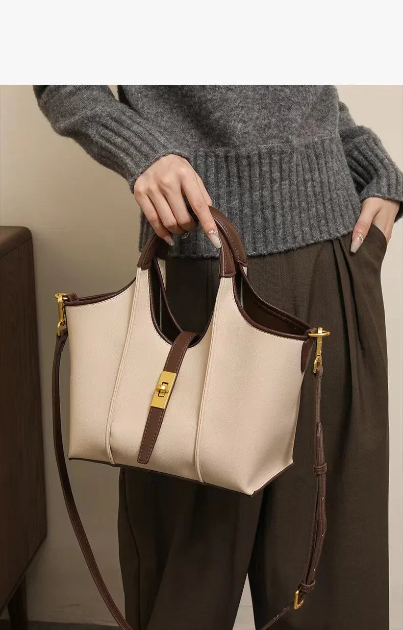 Canvas/PU Oil Wax Bucket Tote | Moderate Commuter Crossbody Luxegan
