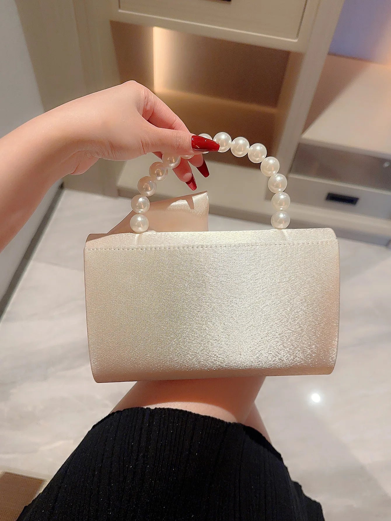 Lady Exquisite Flower Evening Bag | White Wedding Bag & Faux Pearl Handheld Banquet Bag (Party, Prom, Dress Bag) Luxegan