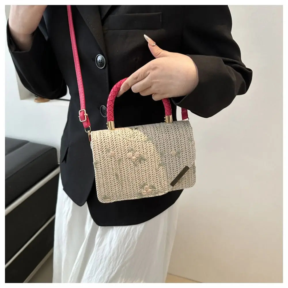 Women's Summer Bohemian Straw Bag | Woven Beach Crossbody & Rattan Braid Grass Vacation Bag (Girls Shoulder Messenger Handbag) Luxegan