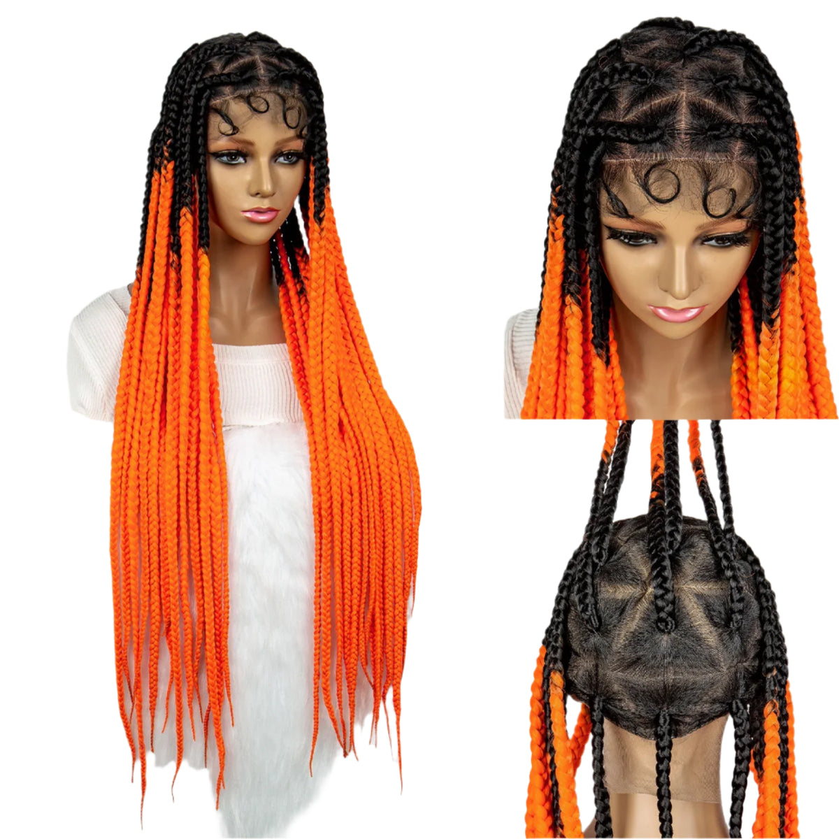 Colorful Knotless Box Braids Wig | Full Lace Cornrow Accents | Black Women Luxegan