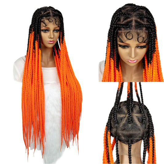 Colorful Knotless Box Braids Wig | Full Lace Cornrow Accents | Black Women Luxegan