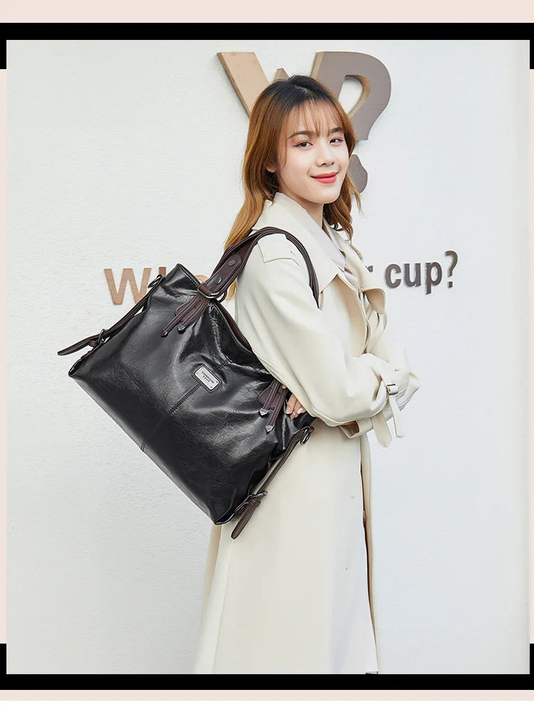 New Fashion Casual Tote Bag | Women's Handbags & Soft Leather Shoulder Bags (Vintage Big Capacity Crossbody Hand Bag) Luxegan