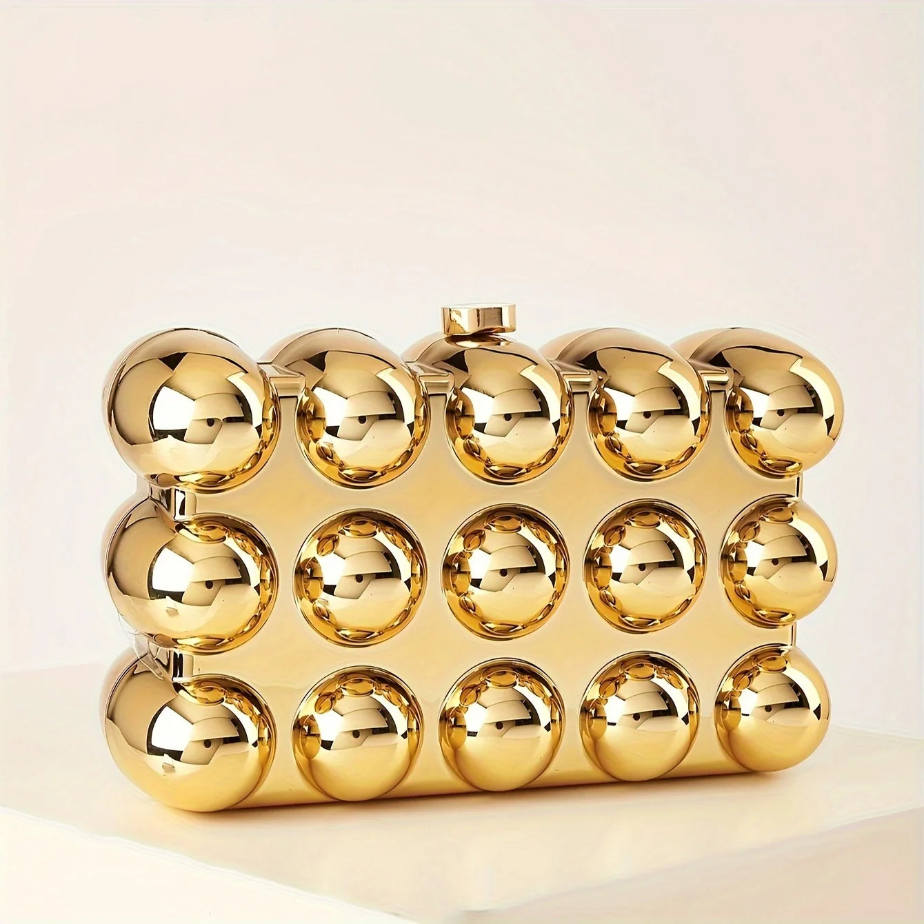 Luxury Designer Golden Crossbody Bag | Sophisticated New Evening Clutch Handbag | Elegant Fashion Acrylic Square Bag | Luxury "Dignified" Structured Small Flap Purse with Beading & Chains Luxegan