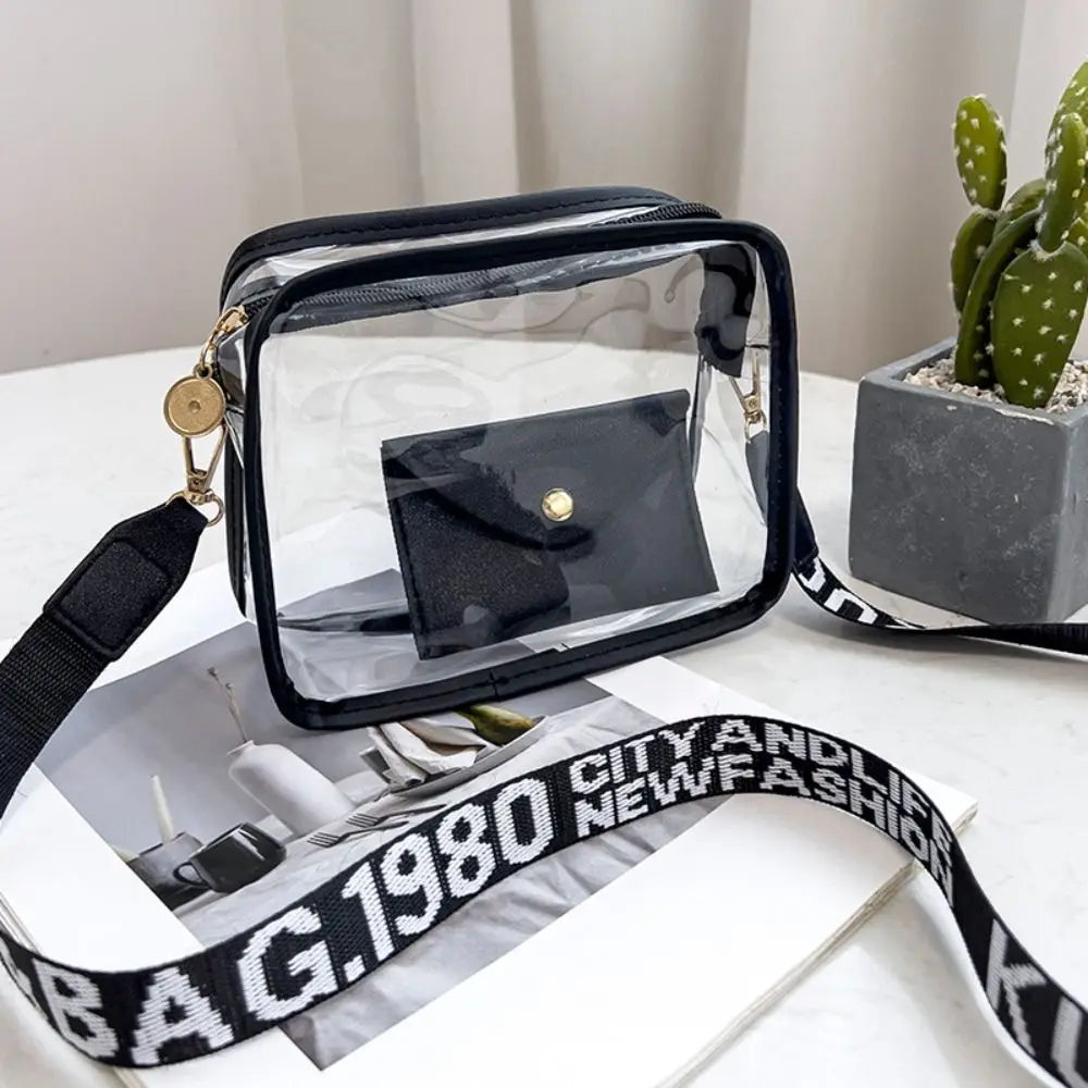 Transparent Crossbody Bag for Women | Candy Color Letter Fashion Shoulder Bag & PVC Transparent Jelly Bag (Small Square Bag) Luxegan
