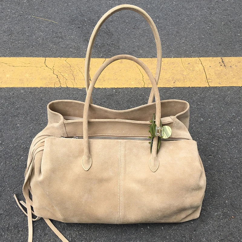 Fashion Genuine Leather Feel Women’s Handbag | Multiple Compartment Frosted Finish Designer Tote | Elegant Luxury Shoulder Bag | Retro Minimalist Casual Tote Luxegan