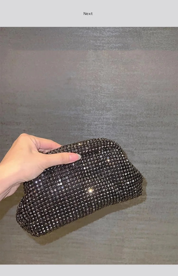 Luxury Glitter Cloud Bag Women's Handbag | Crystal Shiny Rhinestones Diamond Evening Bag (Wedding Party Clutch Purse Shoulder Bag) Luxegan
