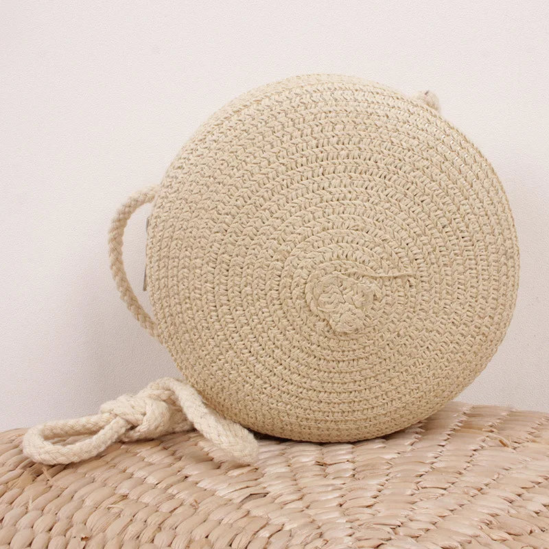 Round Straw Bag | Women's Woven Beach Crossbody Bag & Handmade Knitted Small Handbag Luxegan