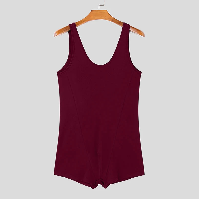 American Style Stylish Men's Sleeveless Jumpsuit | Sophisticated "U-Shaped" Tight Silhouette | Elegant Solid Color Bodysuit | "Dignified" Sexy Loungewear for Radiant Versatile Styling Luxegan