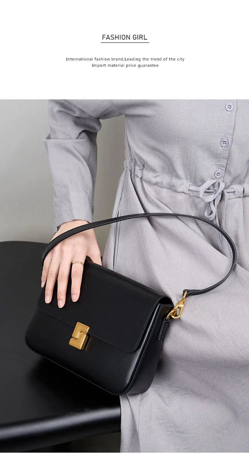 New Fashion Women's Genuine Leather Small Square Bag | Versatile Commuting Crossbody Shoulder Handbag Luxegan