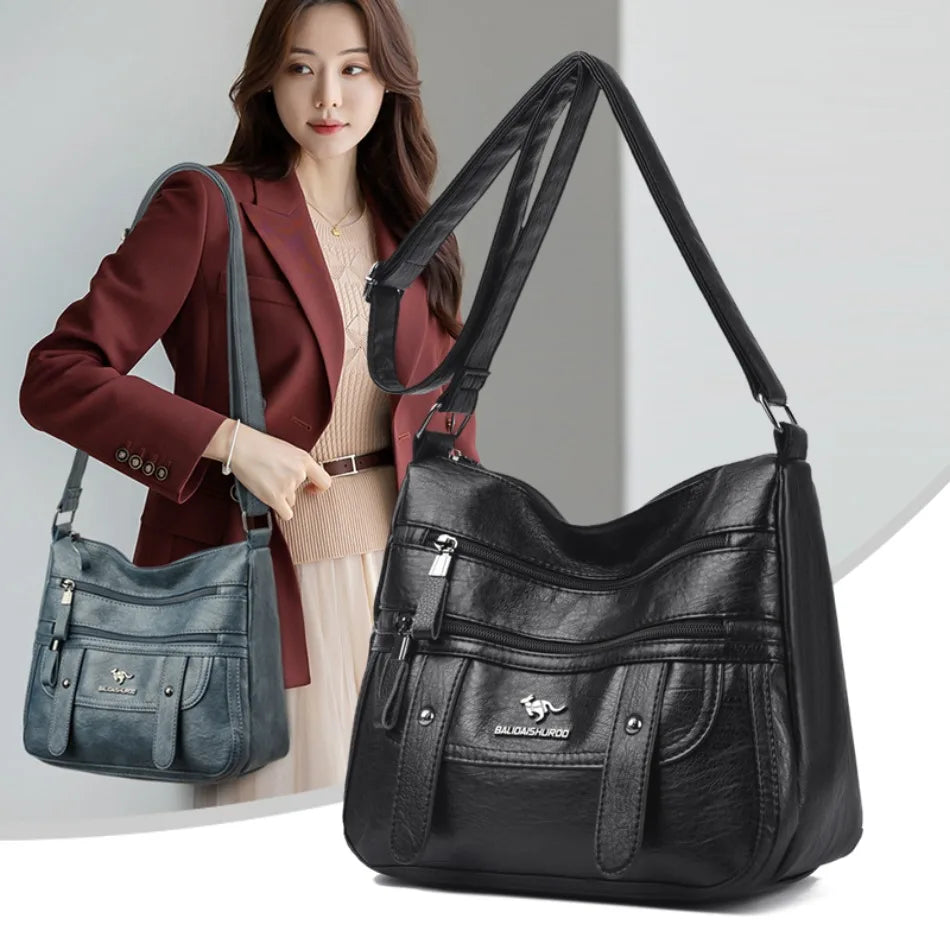 Luxury Designer PU Leather Messenger Bag | High-Quality Sequined "Letter" Crossbody for Women | Versatile Four-Season Flap Shoulder Bag with Triple Interior Pockets Luxegan