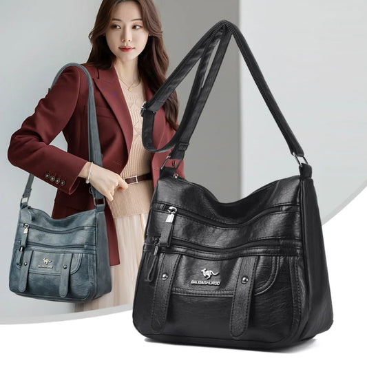 Luxury Designer PU Leather Messenger Bag | High-Quality Sequined "Letter" Crossbody for Women | Versatile Four-Season Flap Shoulder Bag with Triple Interior Pockets Luxegan