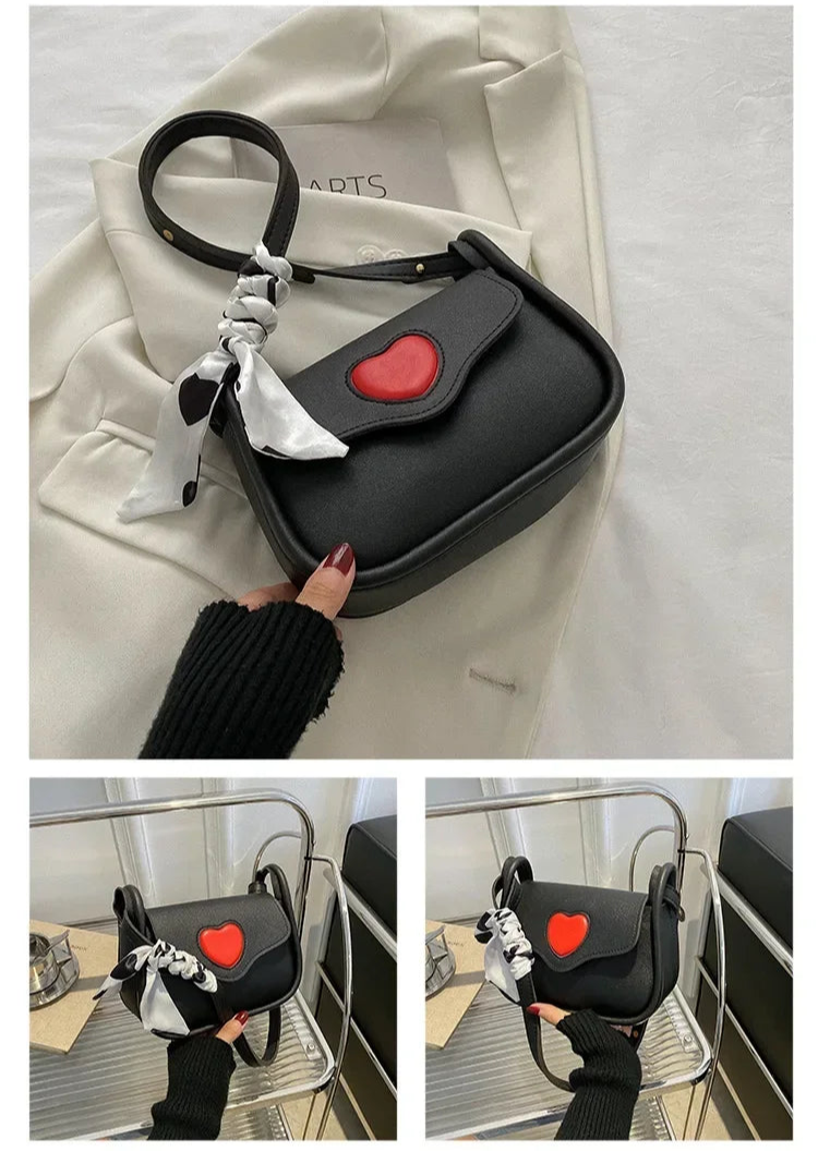 Cute Love Heart Shoulder Bag | Small Square Crossbody with Scarf Luxegan