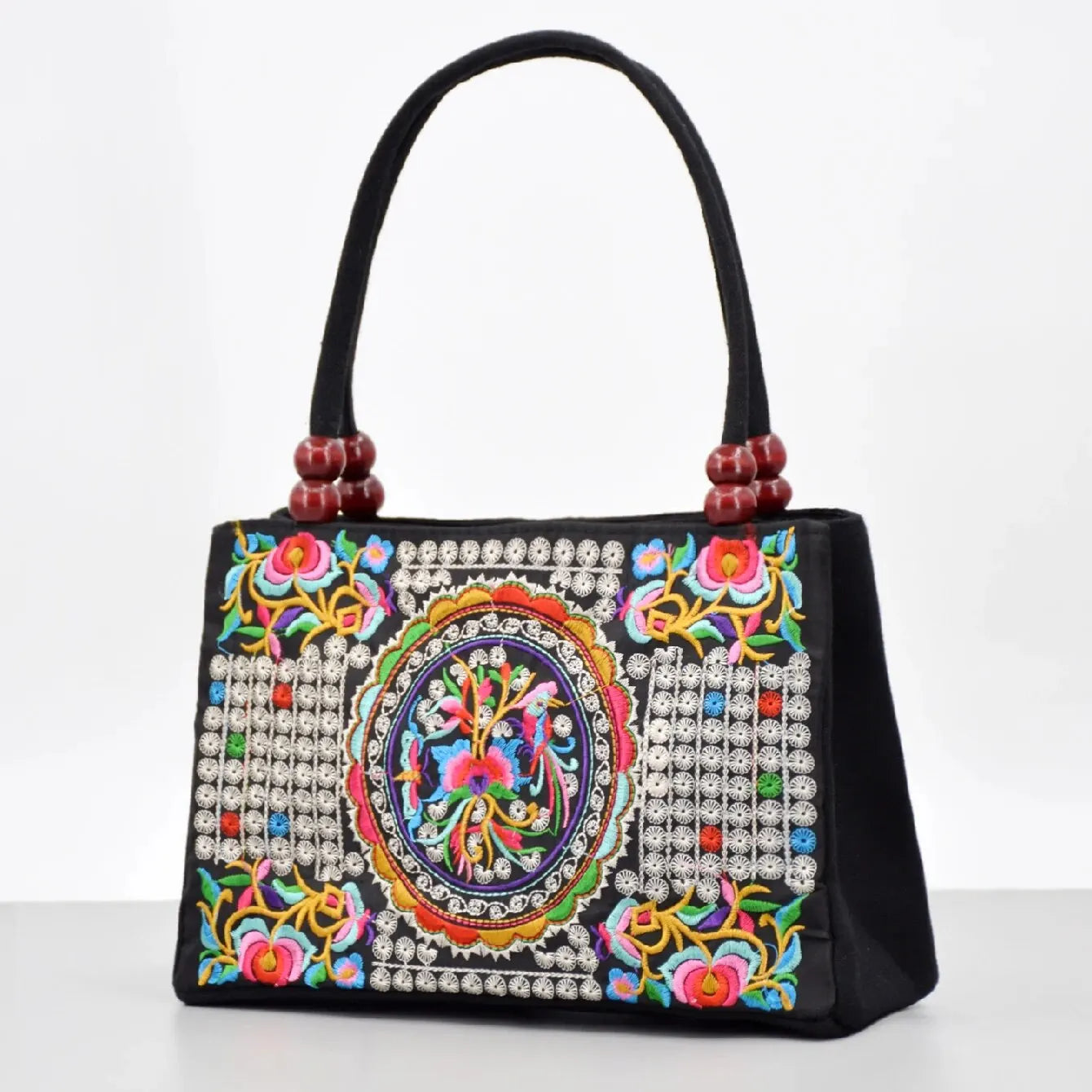 Stylish Floral Embroidered Canvas Handbag | Trendy Beaded National Style Tote | Women’s Fashion Satchel & Shoulder Bag with Secure Zipper Luxegan