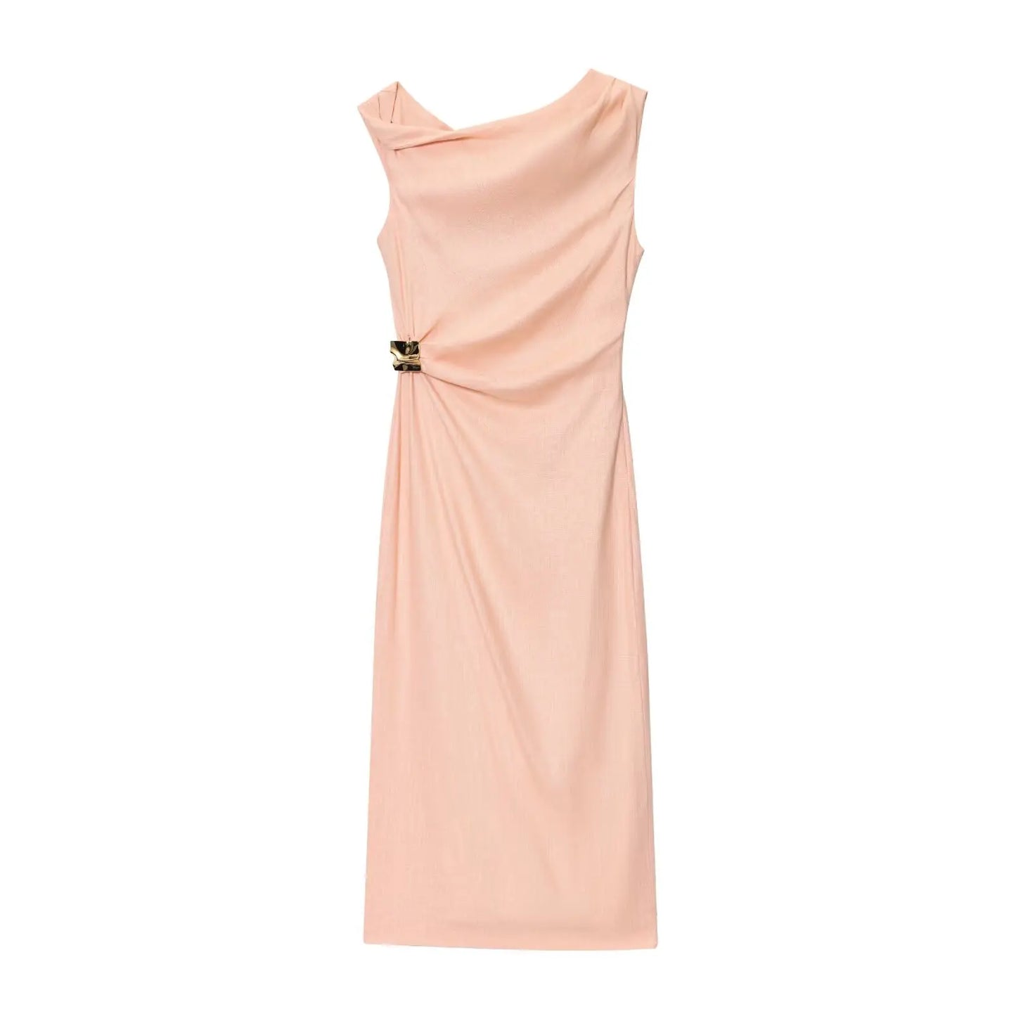 Asymmetric Neck Slit Maxi Dress | Sleeveless Slim A-Line Holiday & Club Dress Luxegan