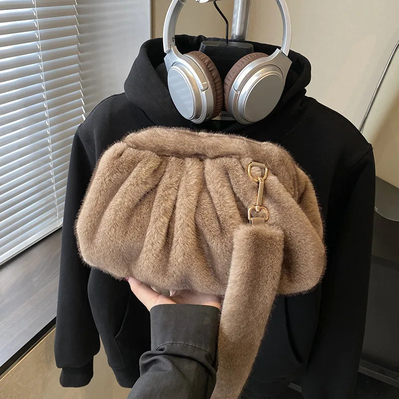 Mink Fur Texture Cloud Shell Bag | Sophisticated "Wrinkle Relaxed" Silhouette | Elegant Winter Fashion Tote | "Dignified" High-Performance Felt Accessory for Radiant Versatile Styling Luxegan