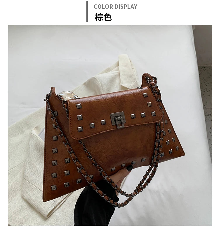 Punk Rivet Envelope Bag | Moto Underarm Shoulder Bag Luxegan