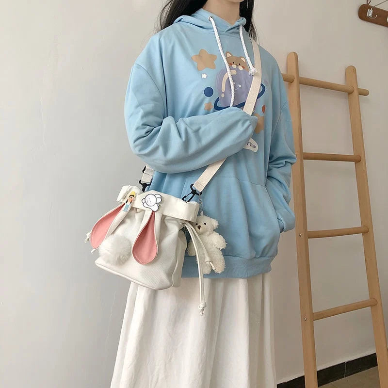 Canvas Cute Rabbit Messenger Bag | Korean Crossbody & Shoulder Bag Luxegan