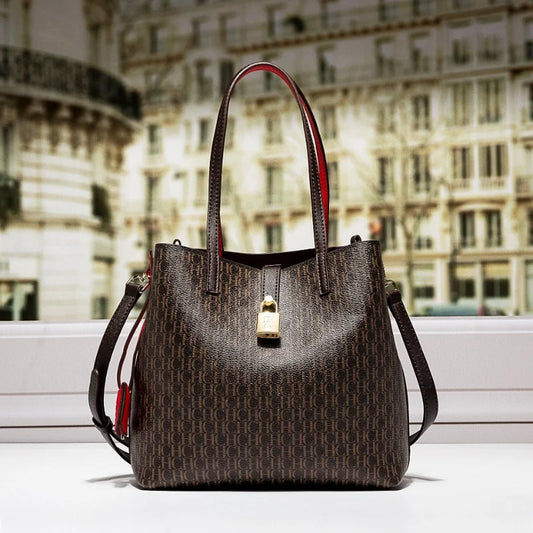 Premium Versatile Leather Crossbody Bag | Ladies Large Capacity Daily Commuter Tote Bag (Letter Print Design, Fashion Casual) Luxegan
