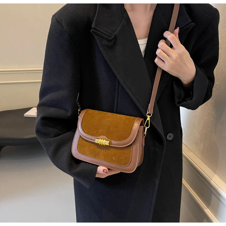 High-Quality Burgundy Retro Frosted PU Splicing Crossbody Bag Luxegan