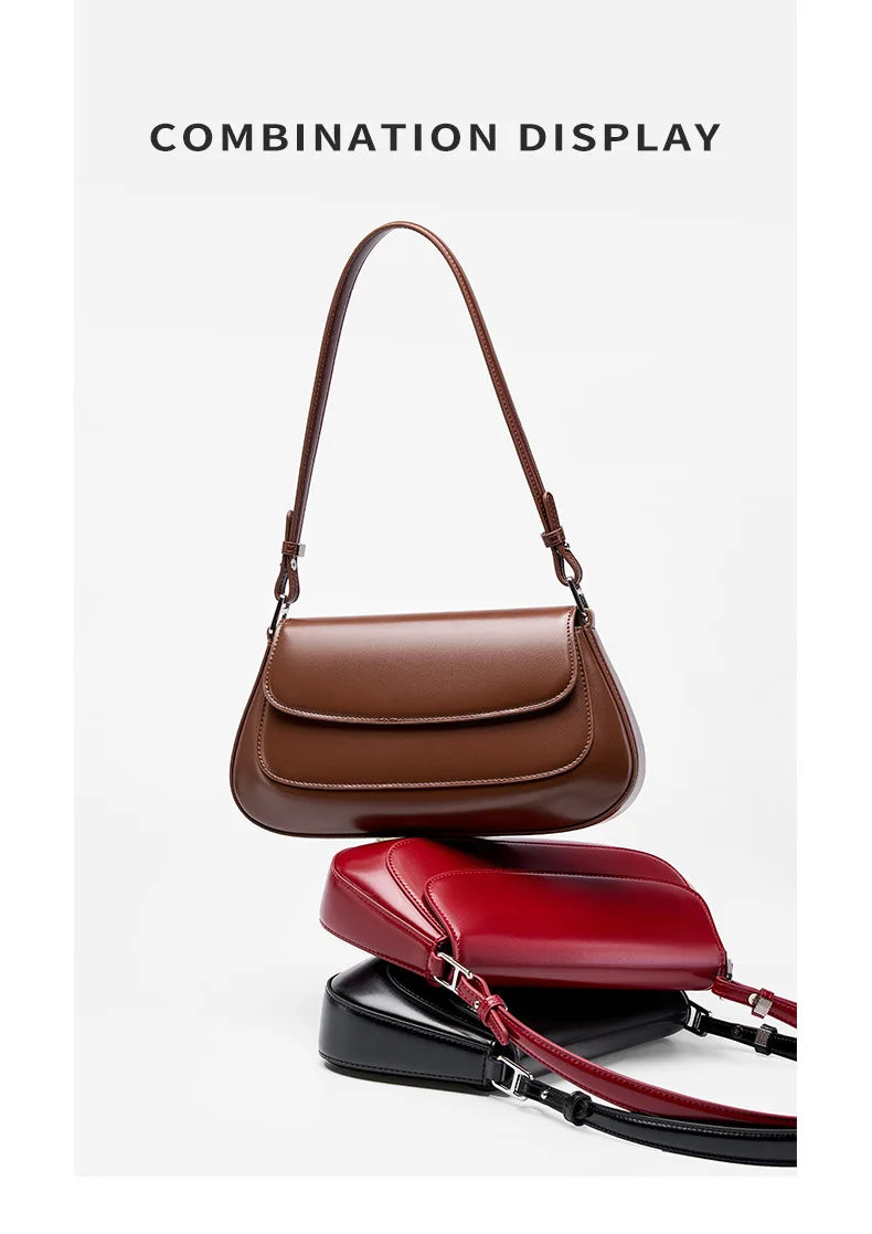 100% Genuine Leather Women's Shoulder Bag | Korean Style Ladies Luxury Cow Leather Crossbody & Armpit Handbag for Street Shopping Luxegan