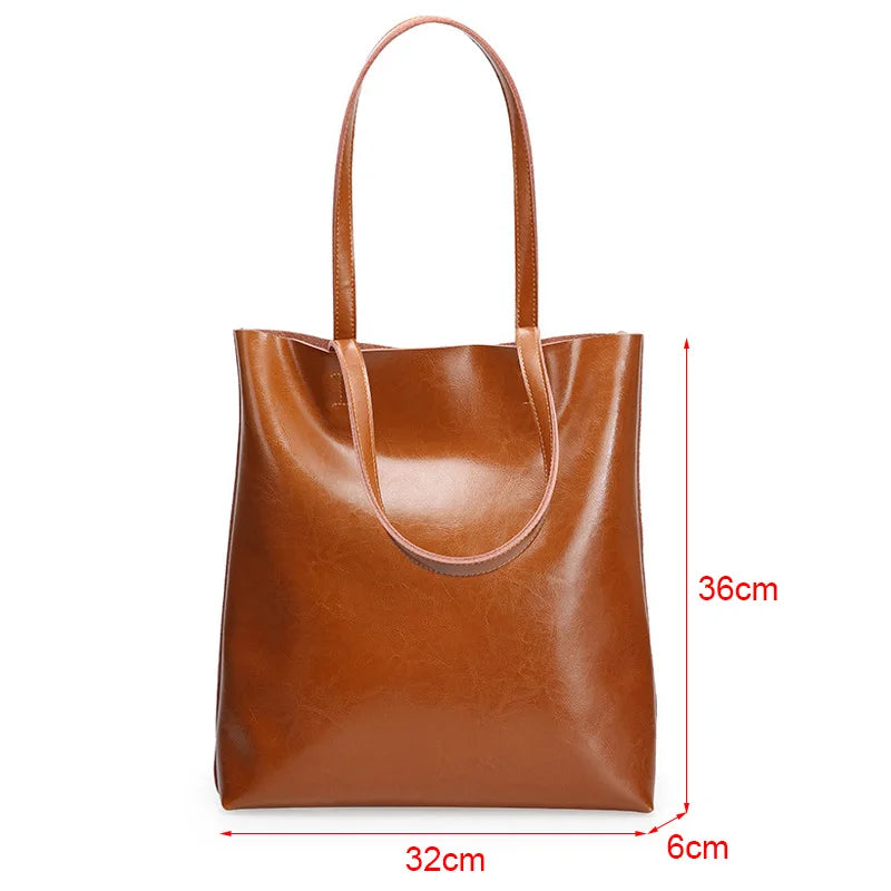 Real Genuine Leather Women's Shoulder Bags | Large Capacity Female Fashion Office Retro Handbag (Cow Leather, Big Bags for Women) Luxegan