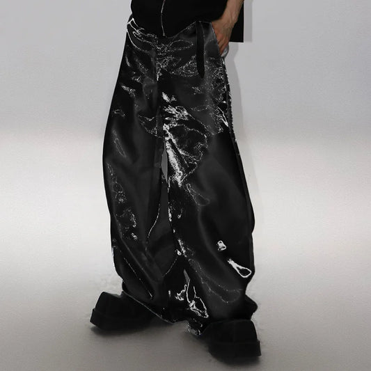 Shiny Elastic Waist Joggers | Sophisticated Mid-Waist Straight Silhouette | Elegant "Full-Length" Streetwear Fashion | "Dignified" Pleated Party Trousers for Radiant Versatile Styling