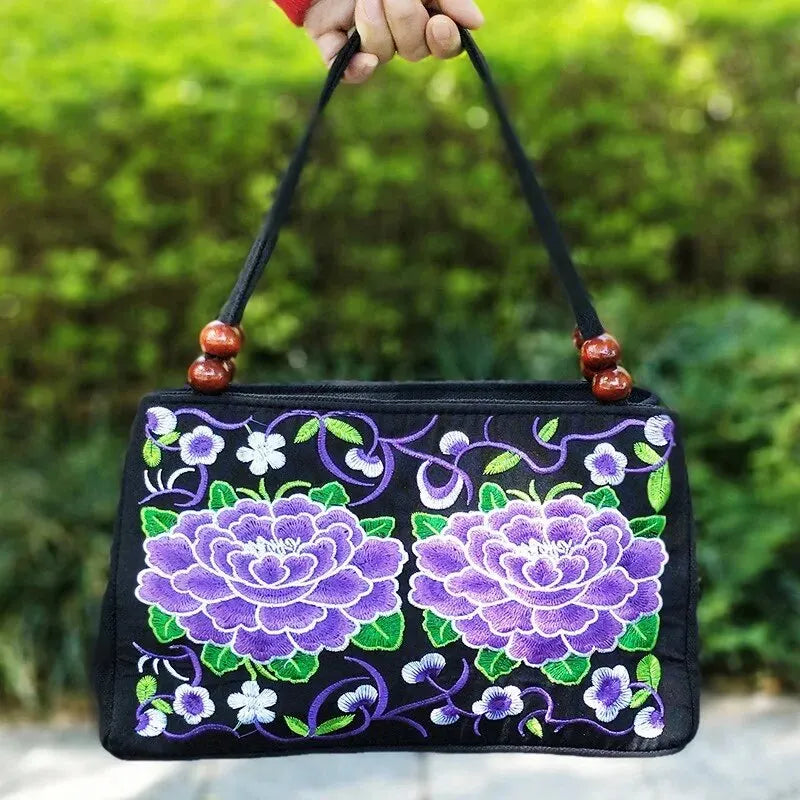Stylish Floral Embroidered Canvas Handbag | Trendy Beaded National Style Tote | Women’s Fashion Satchel & Shoulder Bag with Secure Zipper Luxegan