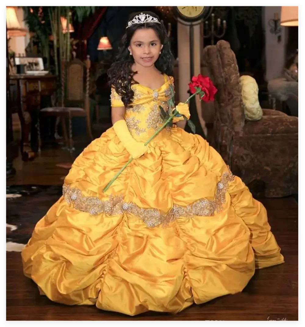 Retro Princess Lace Taffeta Flower Girl Dress | Vintage Beaded Pageant Gown | Sleeveless O-Neck First Communion Ball Gown with Bow and Ruffles Luxegan