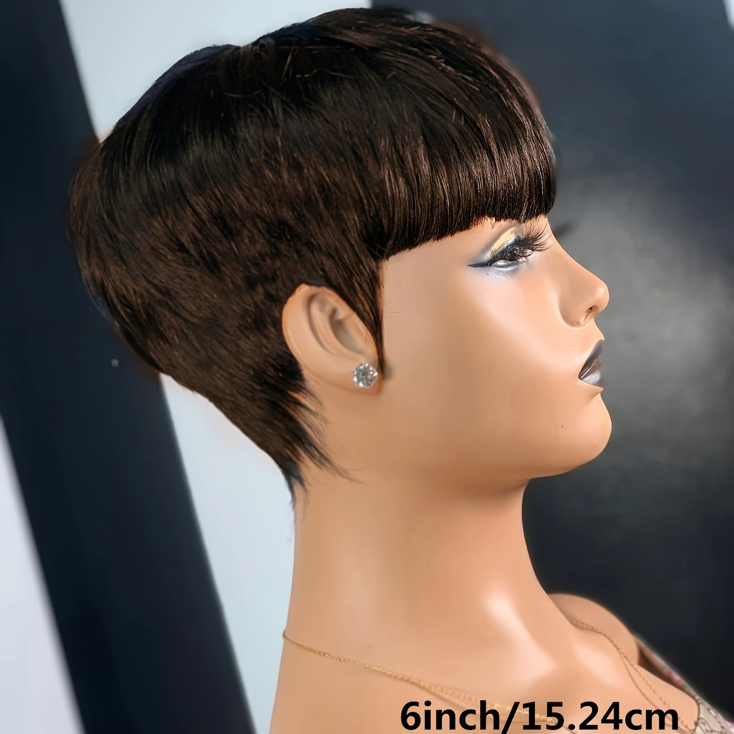 Pixie Cut Wig for Black Women – Straight Remy Human Hair | Short 6in | Bangs | Machine Made - view 3