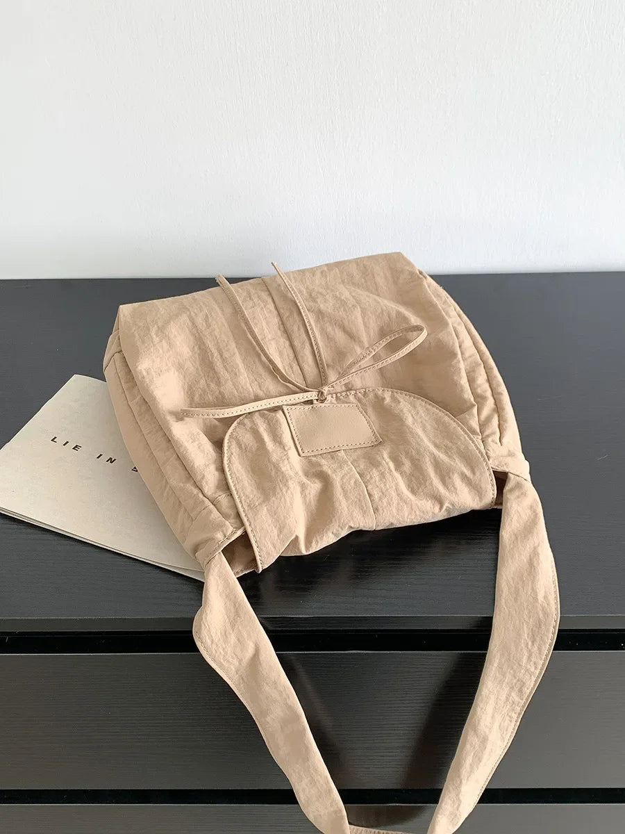 Vintage Flap Nylon Bow Crossbody Bag | Large Autumn Commuter Shoulder Bag & Simple Messenger Bag Luxegan