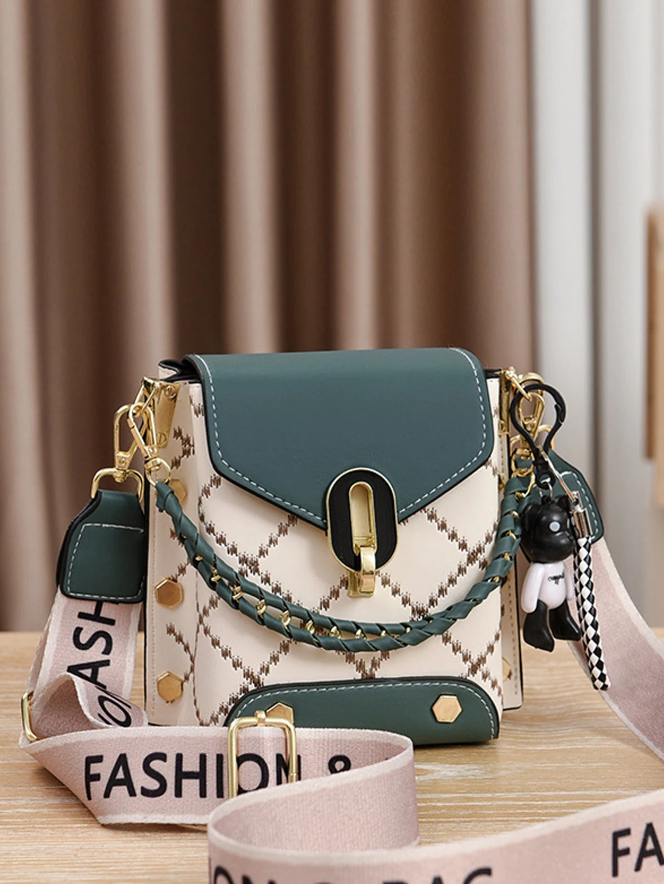 Mini Studded Chain Crossbody | Diamond Embroidered Mobile Wallet Luxegan