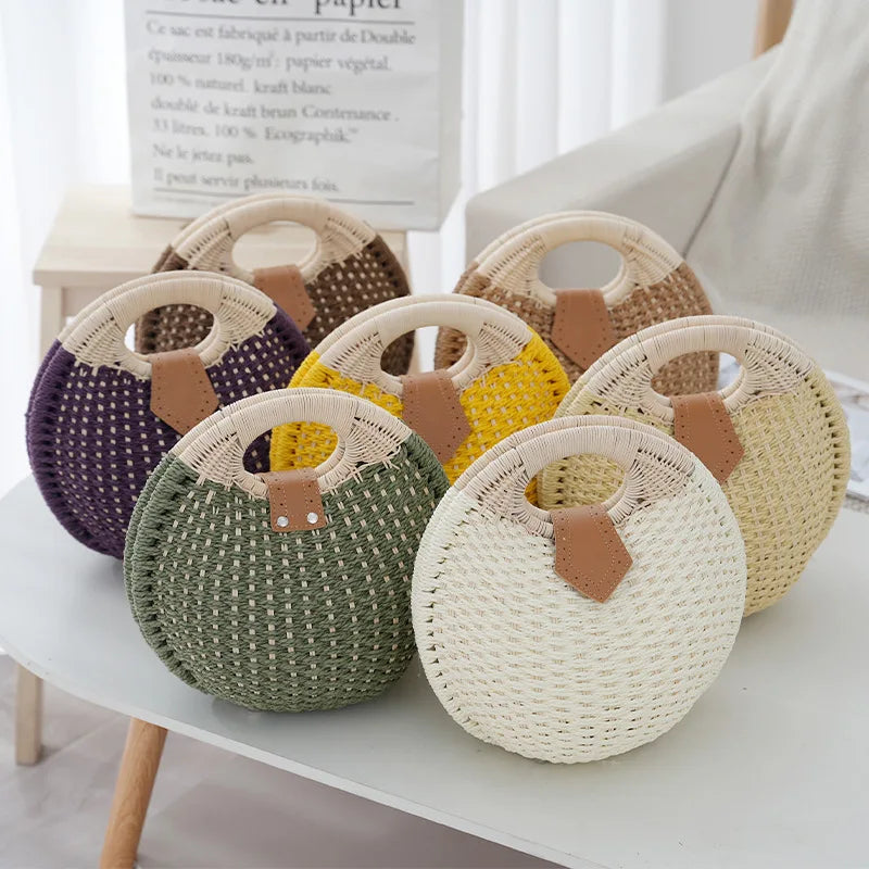 Straw & Rattan Circular Tote | Luxurious Designer Brand Summer Shoulder Bag Luxegan