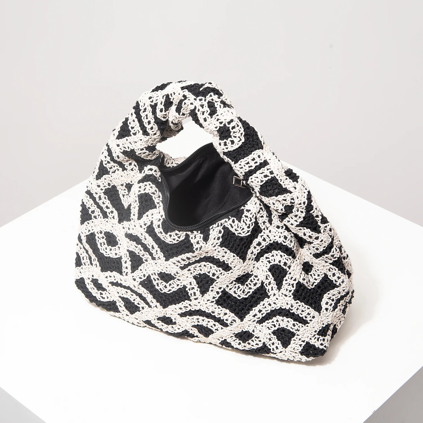 Soft Bohemian Hollow Woven Handbag | Zippered Crochet Beach Tote Luxegan