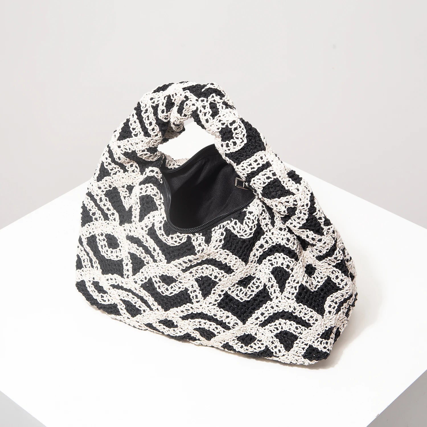 Soft Bohemian Hollow Woven Handbag | Zippered Crochet Beach Tote Luxegan