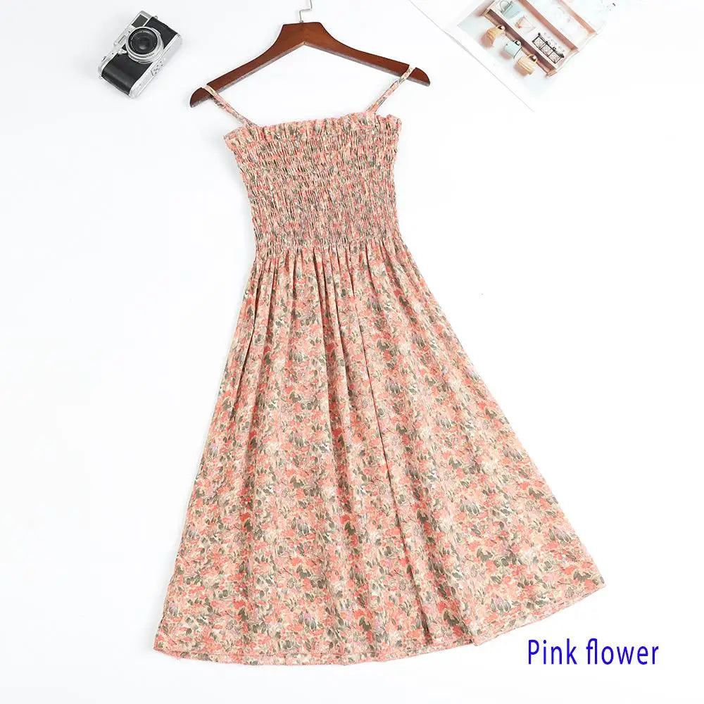 Floral Chiffon Spaghetti Strap Mini Dress | Ruffled Slash-Neck Elastic Waist Sundress | Tiered Spring/Summer Slim Fit A-Line Dress Luxegan
