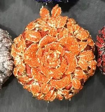 Luxury Diamond Crystal Rose Flower Clutch | Floral Metallic Evening Purse for Weddings & Brides | Sparkling Party Minaudière in Gold, Silver, & AB Diamonds Luxegan