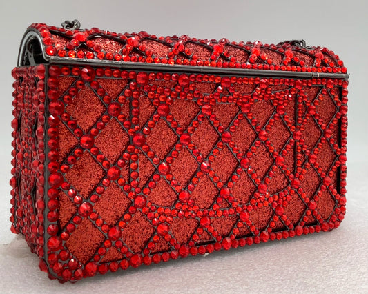 Luxury Jeweled Minaudière Clutch | Long Chain Messenger Messenger Bag for Party & Wedding | Diamond & Gem Encrusted Metallic Handbag | Women’s High-Fashion Evening Shoulder Bag (Model 01) Luxegan